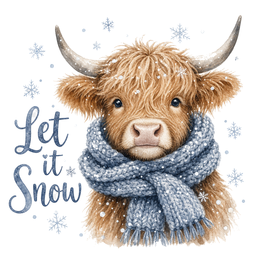 Highland cow in a cozy scarf