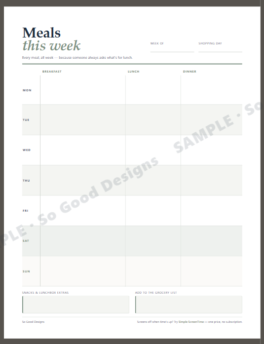 Meal planning printable